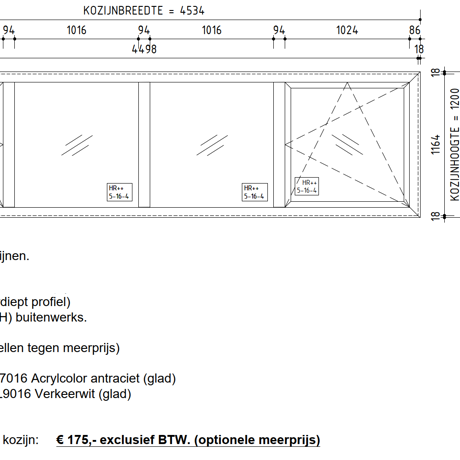 6 stuks Hardeman kozijnen.   4534 x 1200mm. (B x H) buitenwerks. R474