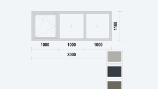 Gealan S9000 NL Raamkozijn, DK, buitenwerkse maat 3000x1100mm, Acrylcolor